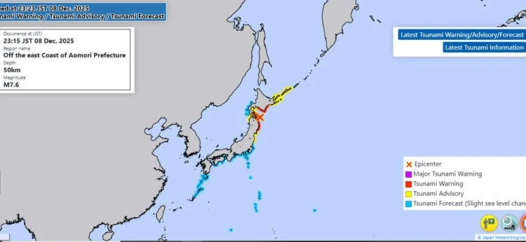 Gempa M 7,4 Guncang Jepang Utara, Tsunami 80 cm Deteksi & Evakuasi Massal!