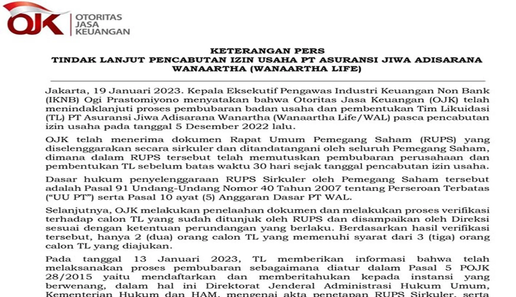 OJK Sebut Tagihan Lender Berstatus Tidak Terverifikasi Masih Dianalisis Tim Likuidasi
