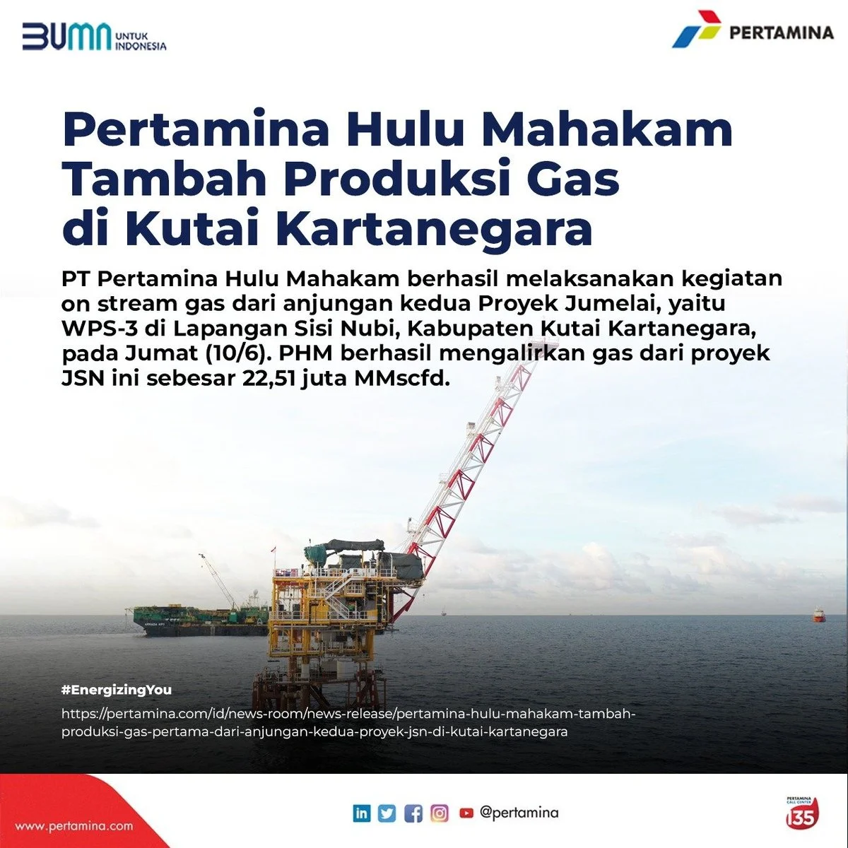 Pertamina Tingkatkan Produksi Gas 20 MMSCFD dari Blok Mahakam