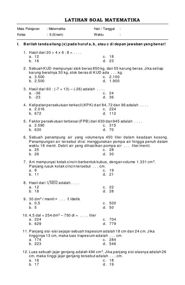 Topik Hangat Soal TKD Matematika SD Kelas 6 2026, Berita Terkini dan Informasi Penting Lainnya